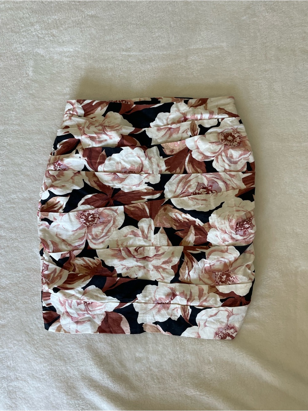 Express Floral Pencil Skirt Cream, Blush & Black